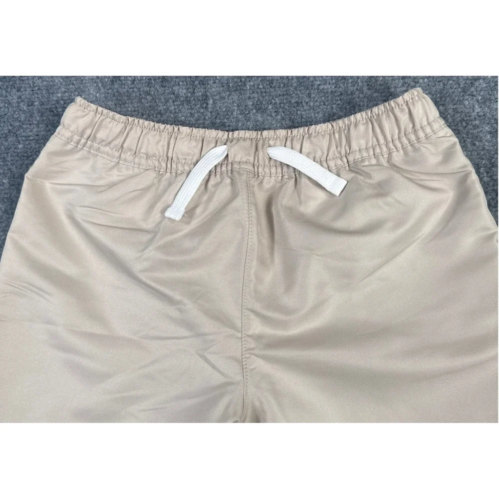 Nike Kids Size 5 Woven Athletic Shorts Khaki Tan White Drawstring Logo NWT